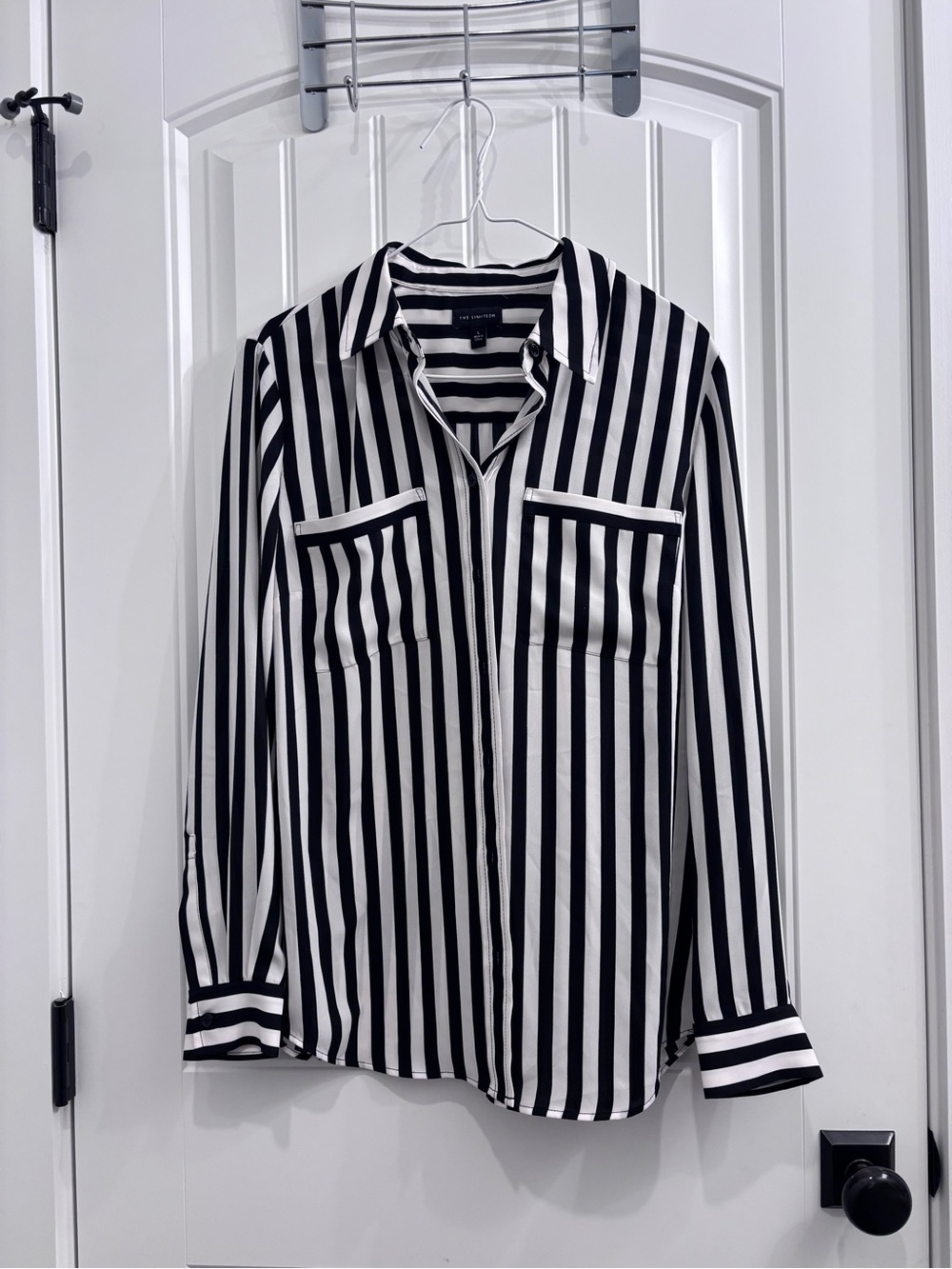 The Limited Black and White Vertical Stripe Blouse